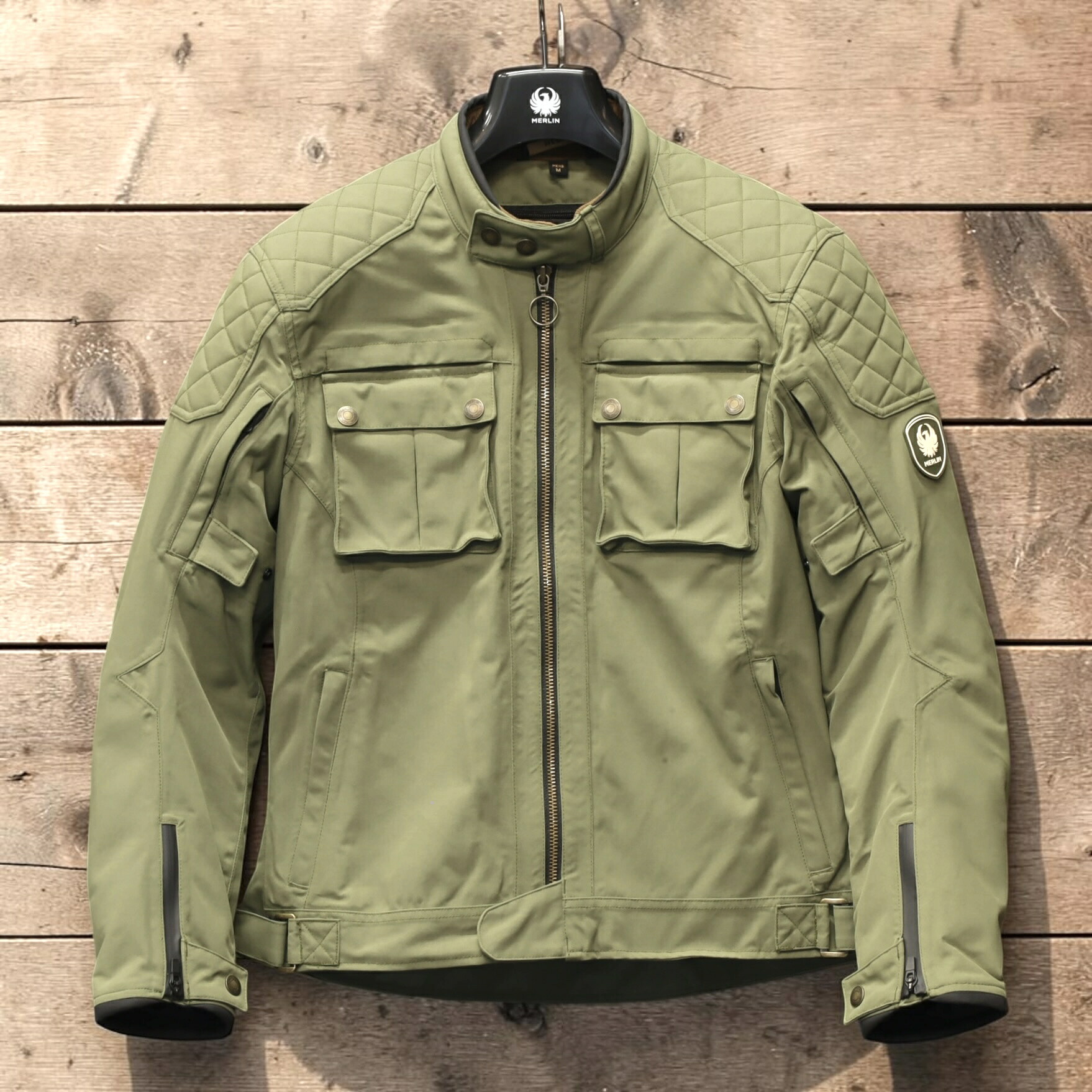 MERLIN マーリン エコラミネートジャケット "COPLOW ECO LAMINATED D3O JACKET" 【グリーン】防水 透湿 防風 取り外しライナー 大きめサイズ有り バイク用 アウター ライダース ポリエステル ブルゾン 返品/交換完全無料 MikeRide｜MikeRide