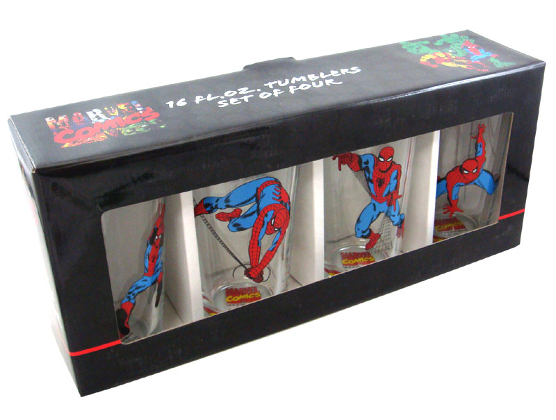 〇【 スパイダーマン/SPIDER-MAN 】 『 タンブラー グラス 4個SET 』 マーベル MARVEL Comics キャラクターグラス アメリカン雑貨 映画　食器　かわいい　かっこいい　プレゼント　グラス　ディスプレイ　セット