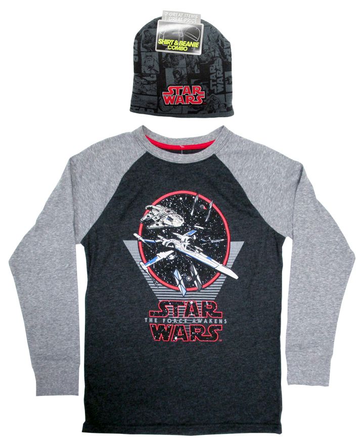 ◎【 スターウォーズ Star Wars 】『 フォースの覚醒 ロングTシャツ ニット帽 セット 』ジュニア キッズ 映画 SF アメキャラ アメコミ　冬服　冬物 エックスウィング タイファイター ファルコン画像