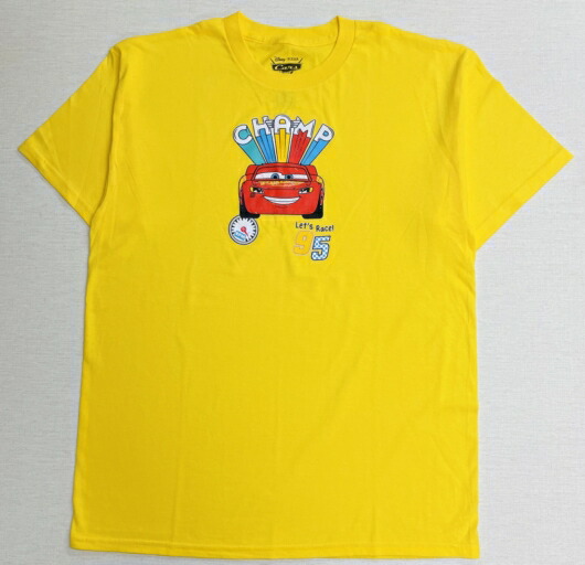 〇【 カーズ Cars 】 『 Ｔシャツ Cars Racers マックィーン Lサイズ （YE）』 ピクサー Pixar 車 ディズニー disney ピクサー アメキャラ キャラクター 大人　メンズ　アメリカ雑貨 アメ雑