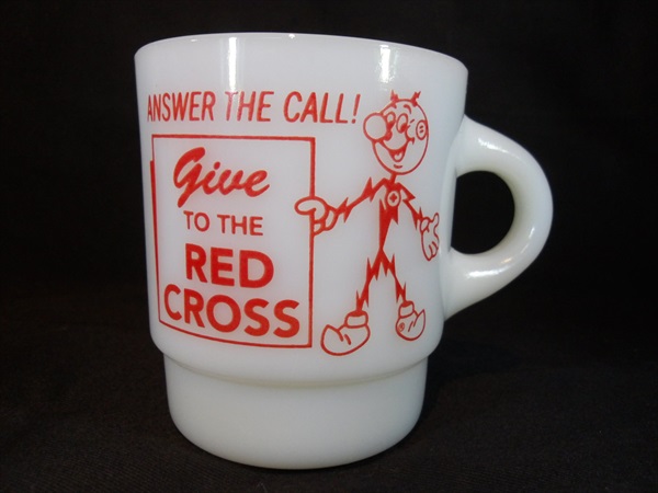 ◎【ファイヤーキング/Fire-king】『 Reddy Kilowatt RedCross スタッキングマグ 1960～76年頃 / カップ 』ファイヤーキング カップ 優勝杯 マグカップ 水呑み 食器 ビンテージ 亜米利加雑貨 アメ雑 雑貨