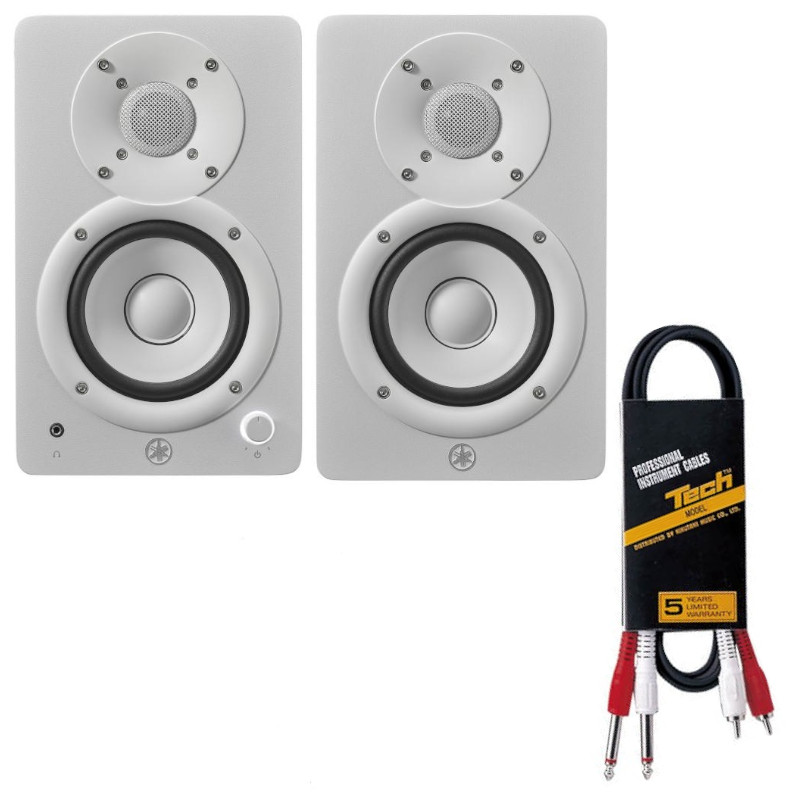 パワード スピーカー スタジオ モニター YAMAHA ヤマハ HS4W ホワイト ペア + RCA(ピン)-フォーン 1.5m ケーブル|三木楽器 店