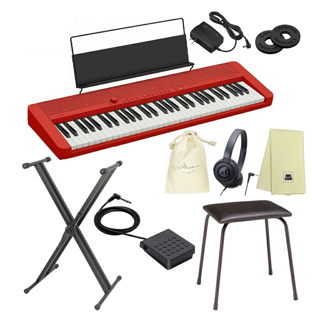 CASIO CT-S1RD 【キーボードスタンド、椅子(CB5)、ペダル(SP3)、ヘッドフォン(ATH-S100)、オリジナル巾着、楽器クロスセット】 レッド キーボード カシオ 61鍵盤｜三木楽器 店