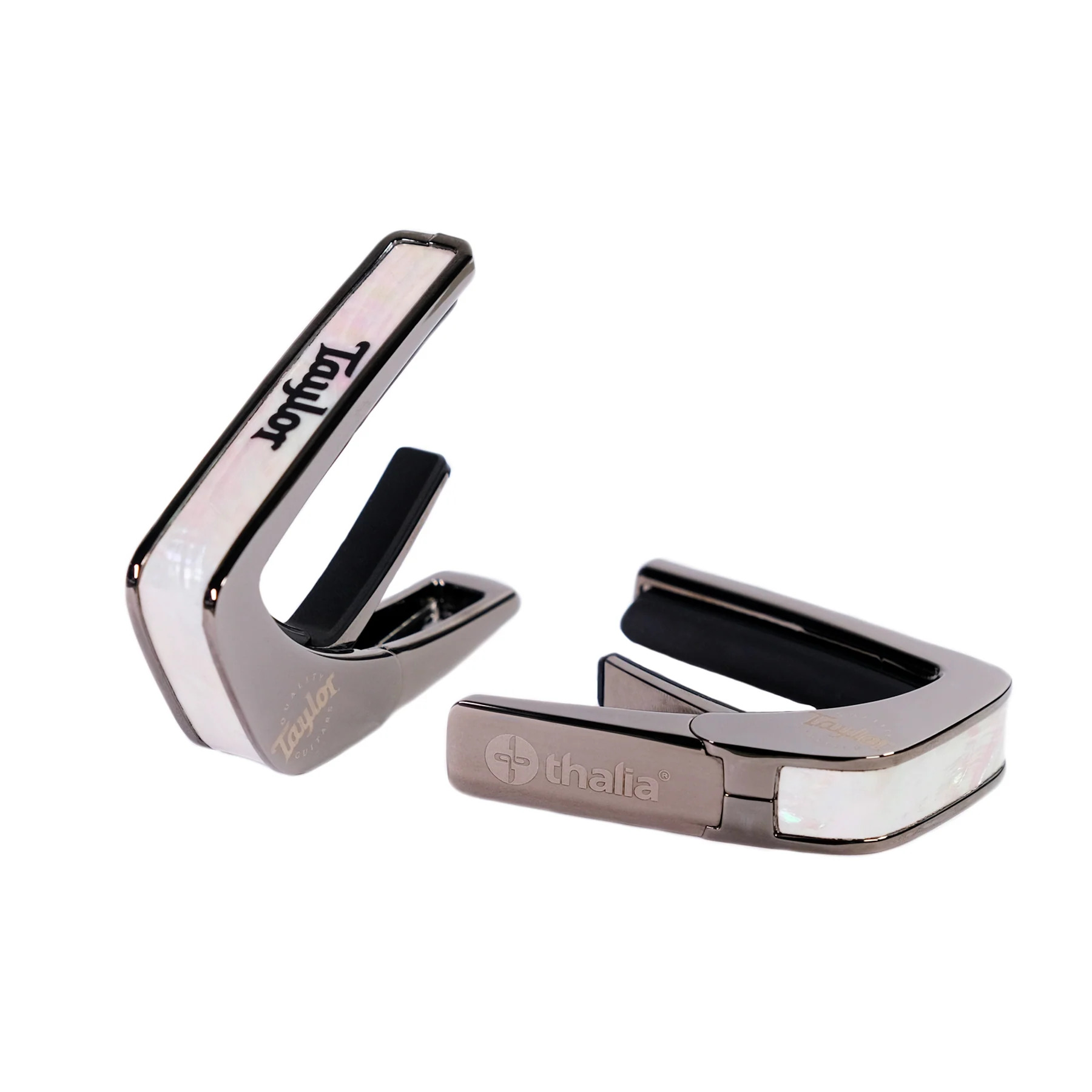 タリア カポ テイラー Thalia Capos BC-TAYLOR Black Chrome TAYLOR MOTHER OF PEARL LOGO ギター カポタスト 12インチフレットパッド付属｜三木楽器 店