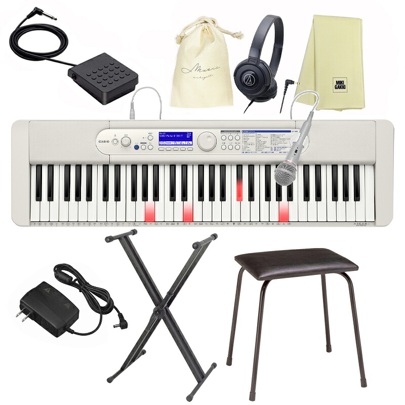 CASIO (カシオ) LK-540WE ホワイト + X型スタンド + 椅子(CB5) + ペダル(SP3) + ヘッドフォン(ATH-S100BK) + クロス + 巾着 セット / キーボード 61鍵盤