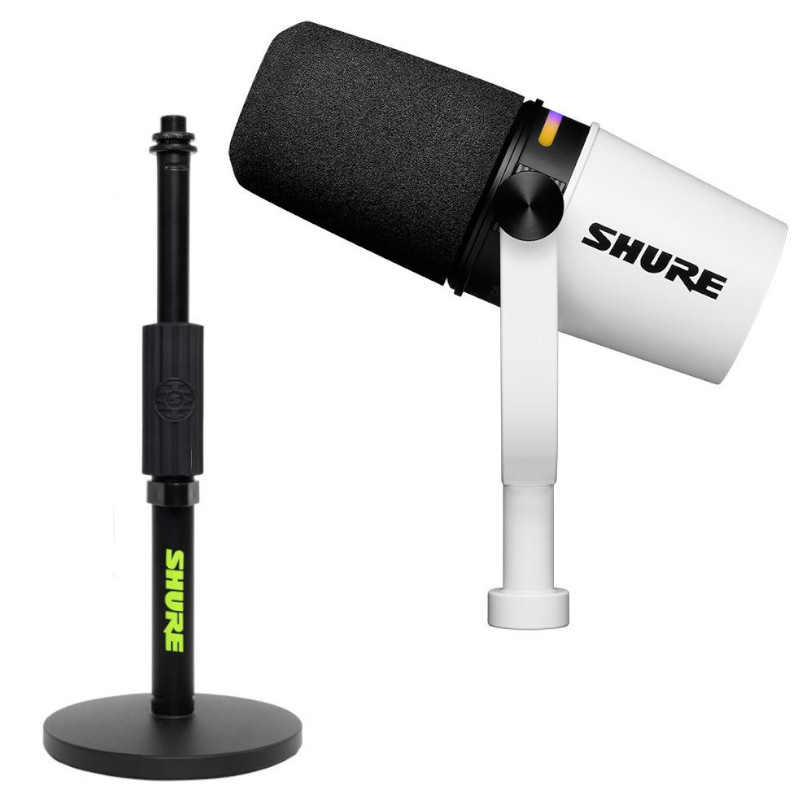 【Gator SH-DESKTOP1 (卓上マイクスタンド)付】 SHURE シュアー MV7+-W-J (ホワイトカラー) カーディオイド ダイナミック マイク 《国内正規品 2年保証》｜三木楽器 店