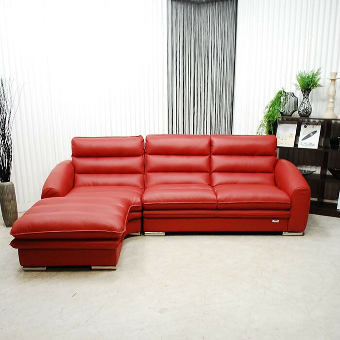 L字型ソファ レッド 赤 革 ソファー L字型 赤