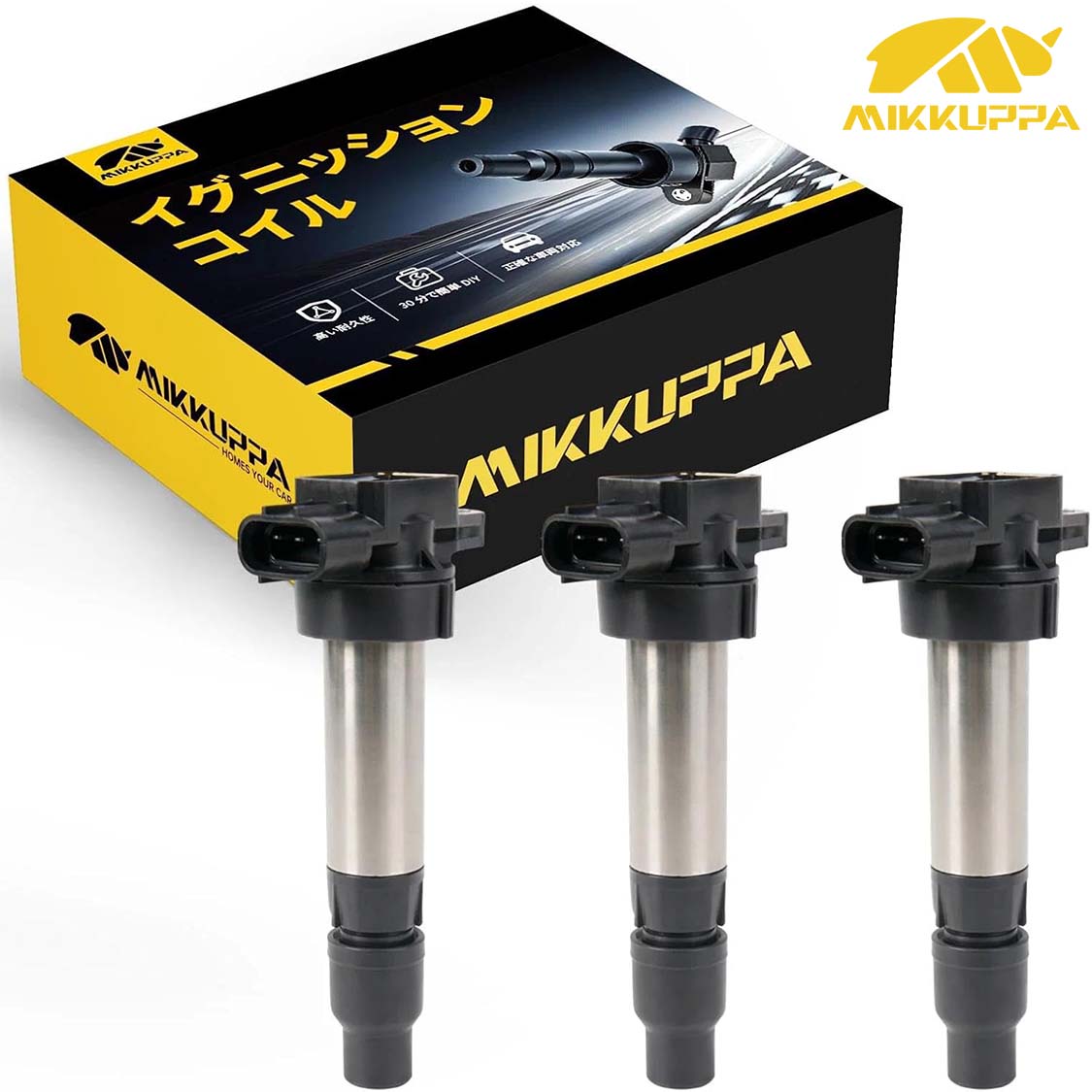 イグニッションコイル 3本セット 車用 社外品 耐久性 鈴木に適合 エブリィ DA52V DB52T DA62V DA62W DB52V キャリイ DA52T DB52T DA62T DA63T ジムニー JB23W 純正適合品番:33400-76G00、33400-76G01、33400-76G11、33400-76G30 MIKKUPPA