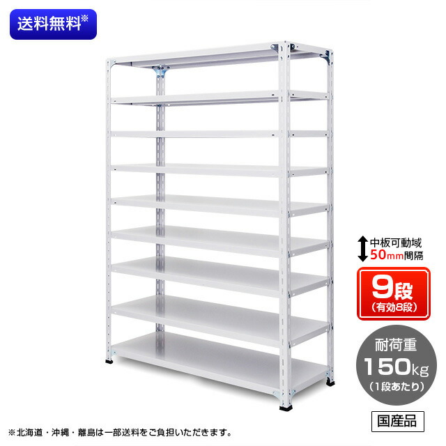 【貨物輸送無料】 御役目用スチール写真仕合わせ 耐荷重：1段150kg 【高さ1800 x 横幅875 x 奥ふかさ300 x 棚板9枚(効果のある段数8段)】