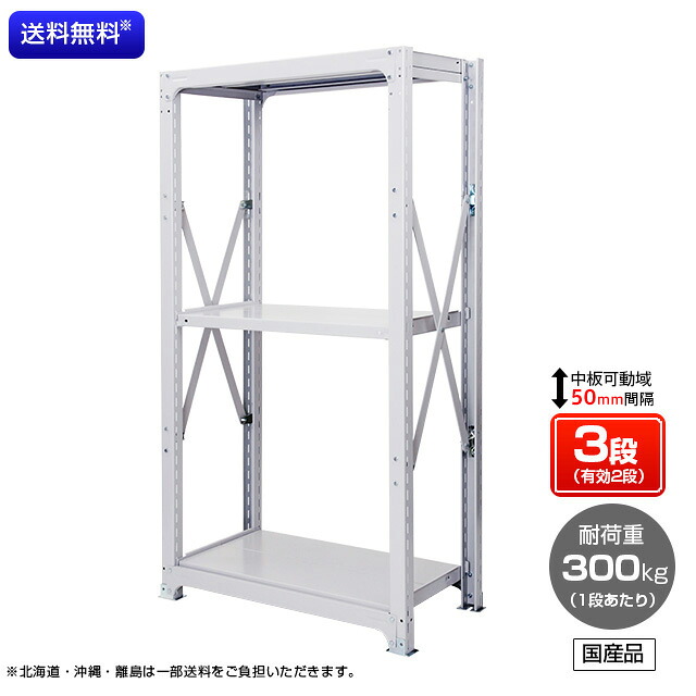 【貨物輸送無料】 御役目用スチール写真仕合わせ 雄捩子式・単体型 耐荷重：1段300kg【高さ1500 x 横幅1800 x 奥ふかさ1170 x 棚板3枚(効果のある段数2段)】