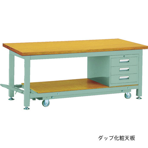 【トラスコ】TWC型3000kgタイプ　移動式重量作業台（3段キャビネット付）　１８００Ｘ７５０ＸＨ７４０