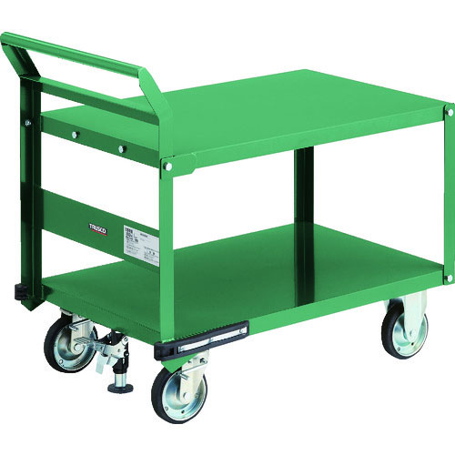 【トラスコ】鋼鉄製運搬車　９００Ｘ６００　片袖２段型　ハンドル側自在タイプ　プレス車　Ｌストッパー付｜棚・ラックの専門店　ミクニヤ 55,919円