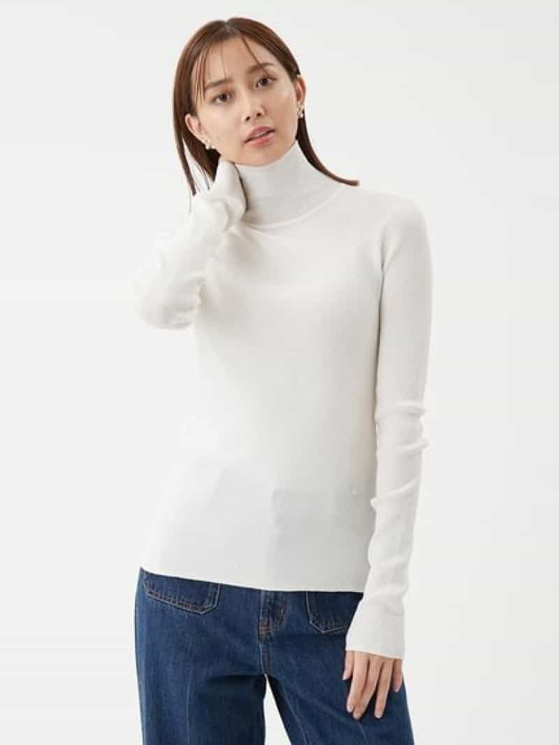 シアーラメタートルネックリブニット Mila Owen ミラオーウェン トップス 編み物 白いこと さくら色 ベージュ【貨物輸送無料】[ Fashion]