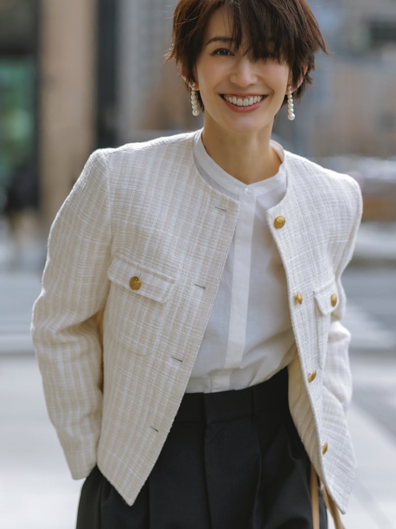 ミラオーウェン)ニットツイードショートジャケット Amazon | [ミラオーウェン] ニットツイードショートジャケット