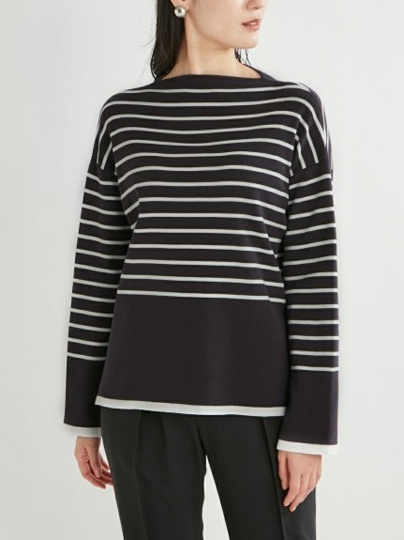 ボートネックスリットボーダーニットトップス Mila Owen ミラオーウェン