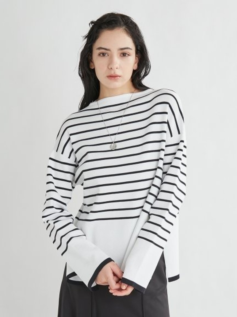 ボートネックスリットボーダーニットトップス Mila Owen ミラオーウェン