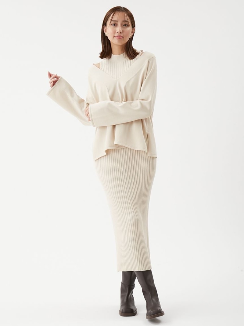両得レイヤードニットワンピ Mila Owen ミラオーウェン トップス その他のトップス ブラック【送料無料】[ Fashion]