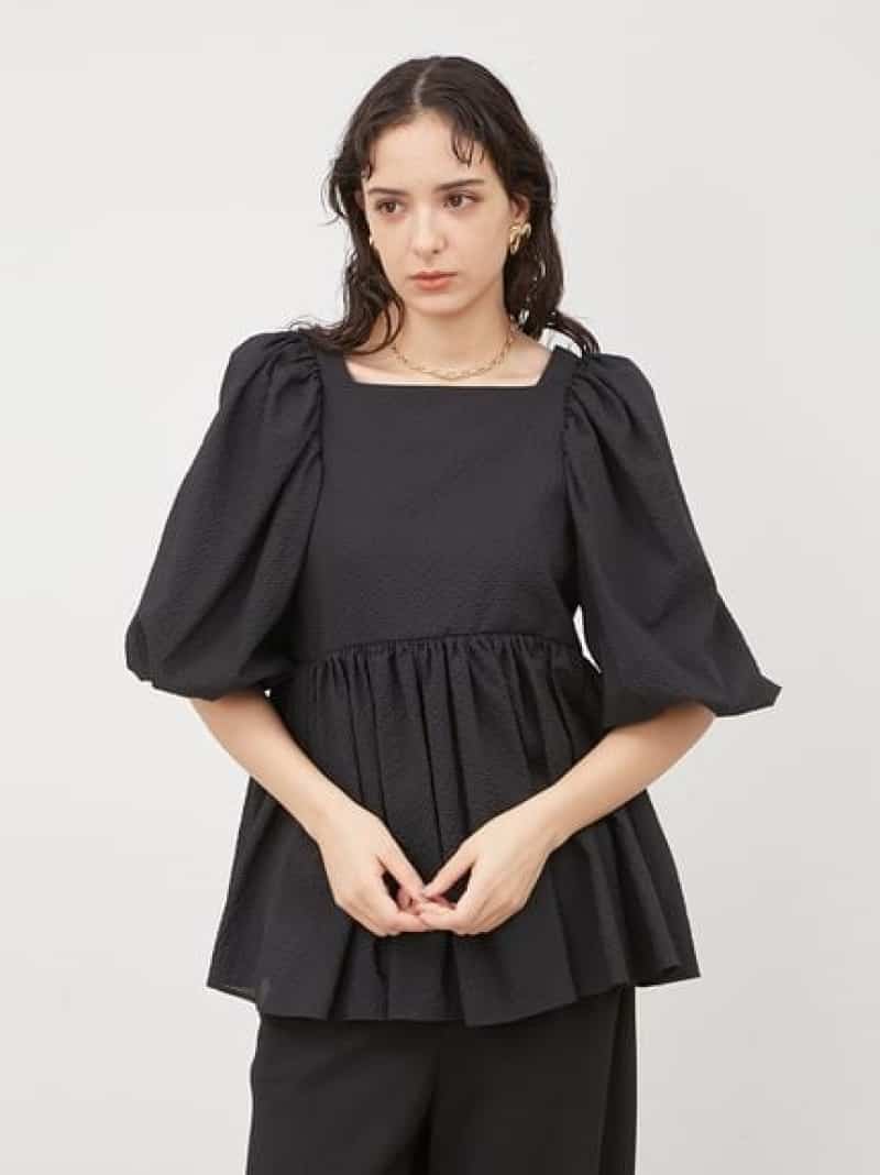 SALE／20%OFF】バックリボンバルーンスリーブチュニック【手洗い可能 
