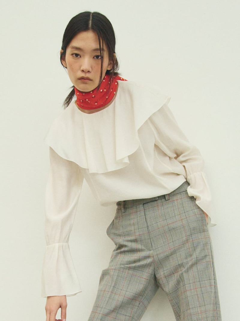 ラッフルカラーシアーブラウス Mila Owen ミラオーウェン トップス シャツ・ブラウス ホワイト【送料無料】[ Fashion]