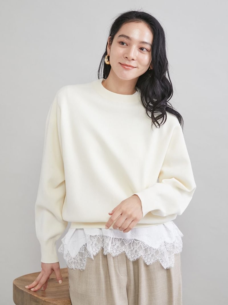 レースヘムレイヤードニット Mila Owen ミラオーウェン トップス ニット グレー【送料無料】[ Fashion]