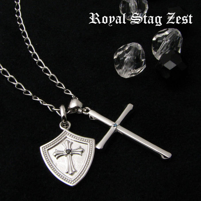 ネックレス メンズ RoyalStagZEST シルバーネックレス 英雄の盾 クロス 3WAY ブルーダイヤモンド SN25-027