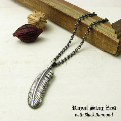 ネックレス メンズ RoyalStagZEST シルバーネックレス ブラックフェザー 羽根 ブラックダイヤモンド SN25-030【ペンダント】