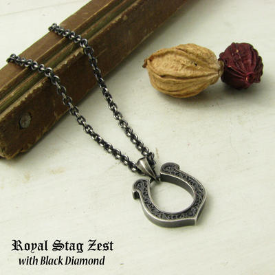 ネックレス メンズ RoyalStagZEST シルバーネックレス ホースシュー 馬蹄 ラッキー ブラックダイヤモンド SN25-035【ペンダント】
