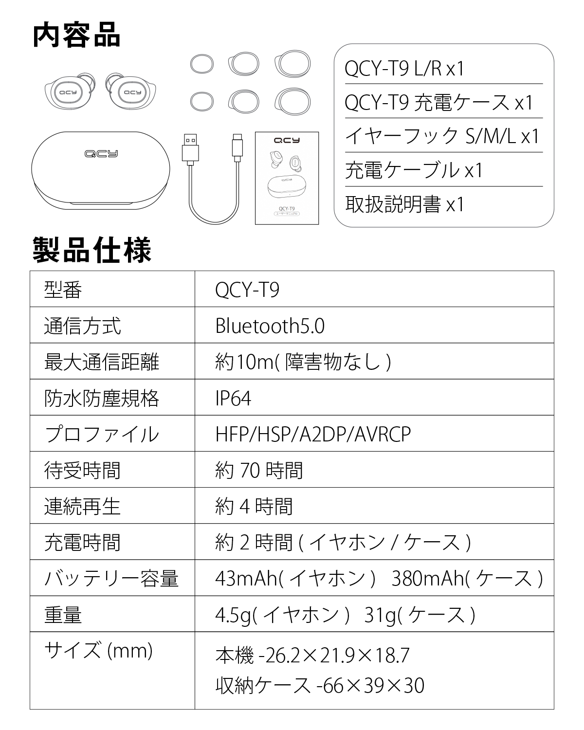 楽天市場 Qcy T9 ワイヤレスイヤホン Bluetooth イヤホン 完全 ワイヤレス ブルートゥース イヤホン ワイヤレス ヘッドホン 高音質 コンパクト 落下防止 カナル型 両耳 片耳 マイク付き 長時間 通話 防水 スポーツ ランニング Iphone Android 対応 黒 白 Milink