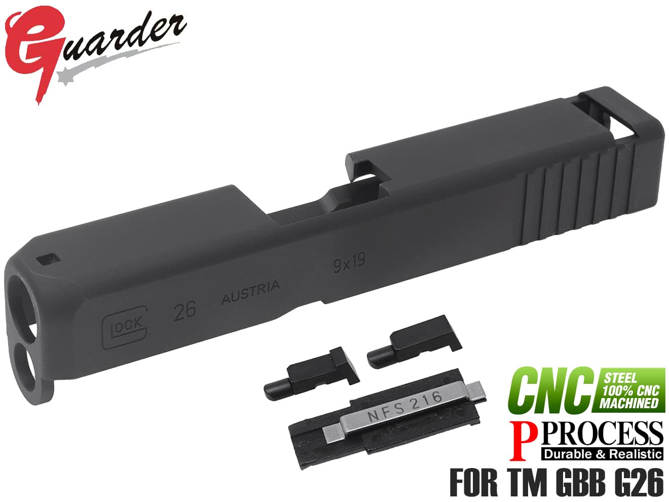 GLOCK-74(BK) GLK-74(BK) 【100%CNC加工】GUARDER スチールCNC スライド for マルイ G26◆東京マルイ ガスブローバック グロック GLOCK G26対応 ガーダー