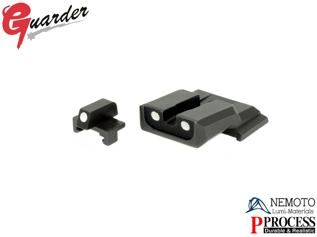 MP9-32(WHITE)■GUARDER スチール ナイトサイト M&P 9◆蓄光ナイトサイト P-PROCESS処理 リアル質感 日本製 蓄光塗料使用 発光度アップ  夜間戦闘 マルイ M&P9