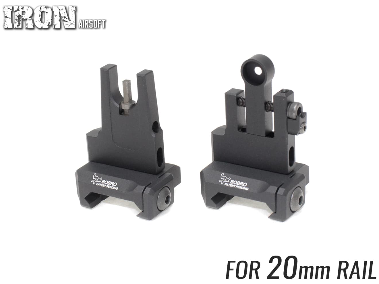 IRON AIRSOFT BOBROスタイル B.U.I.S. SBR サイトセット◆20mmレール対応 フロントサイト リアサイト 超薄型 フォールディングサイト｜ミリタリーベース