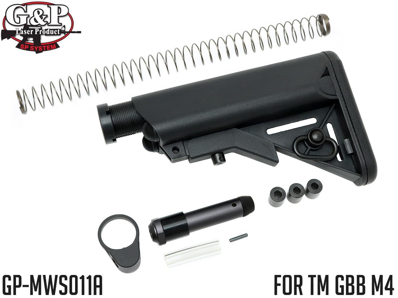 G&P LMTスタイル マルチパーパス ストック TM GBB M4◆東京マルイ GBB M4シリーズ対応 ストック バッファチューブ付き 6段階ポジション調整|ミリタリーベース