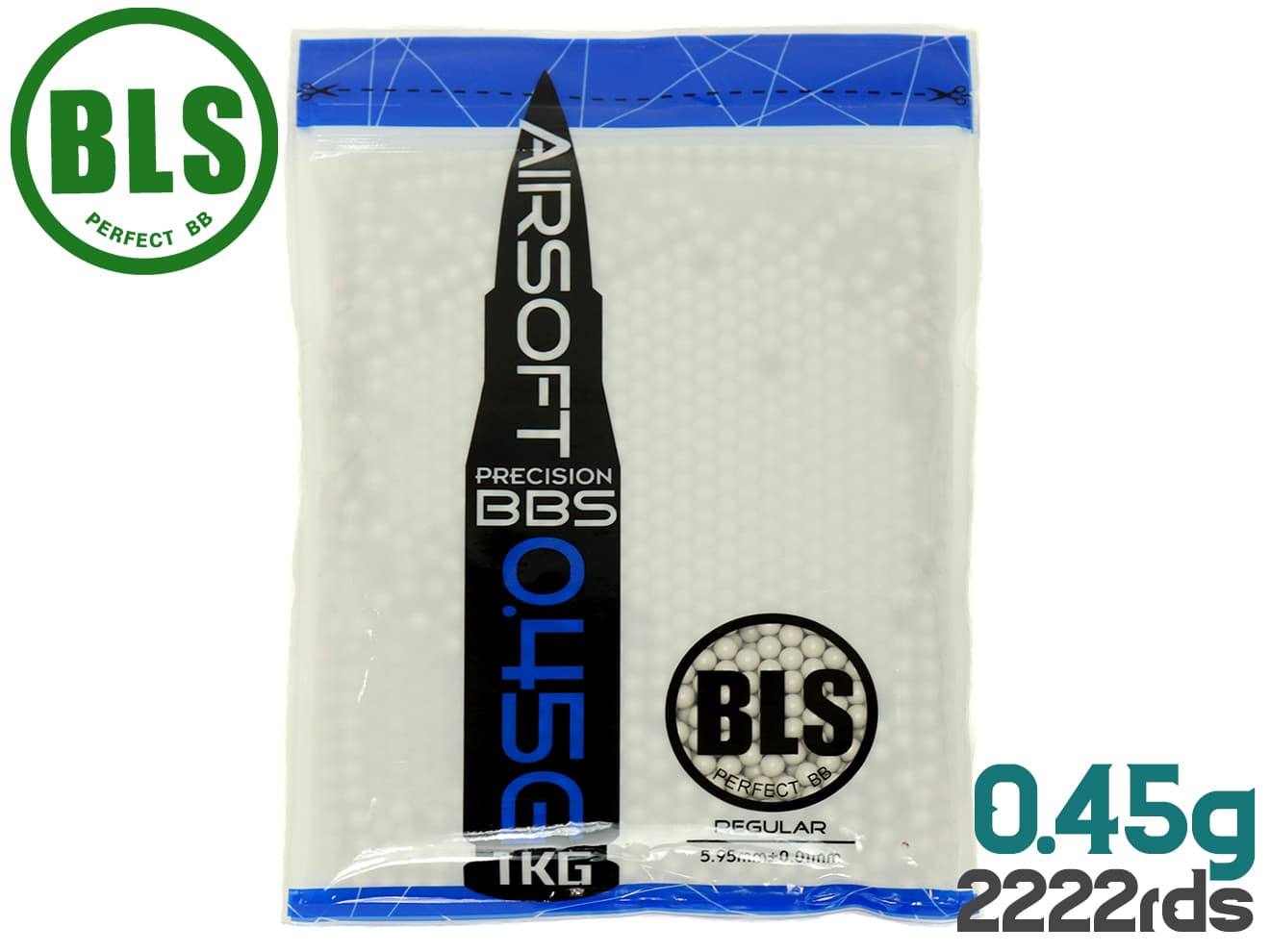 BLS Ultimate Heavy Precision 精密プラスティックBB弾 0.45g 2222発(1kg)◆超重量弾 真球ベアリング仕上げ  高精度5.95mm±0.01