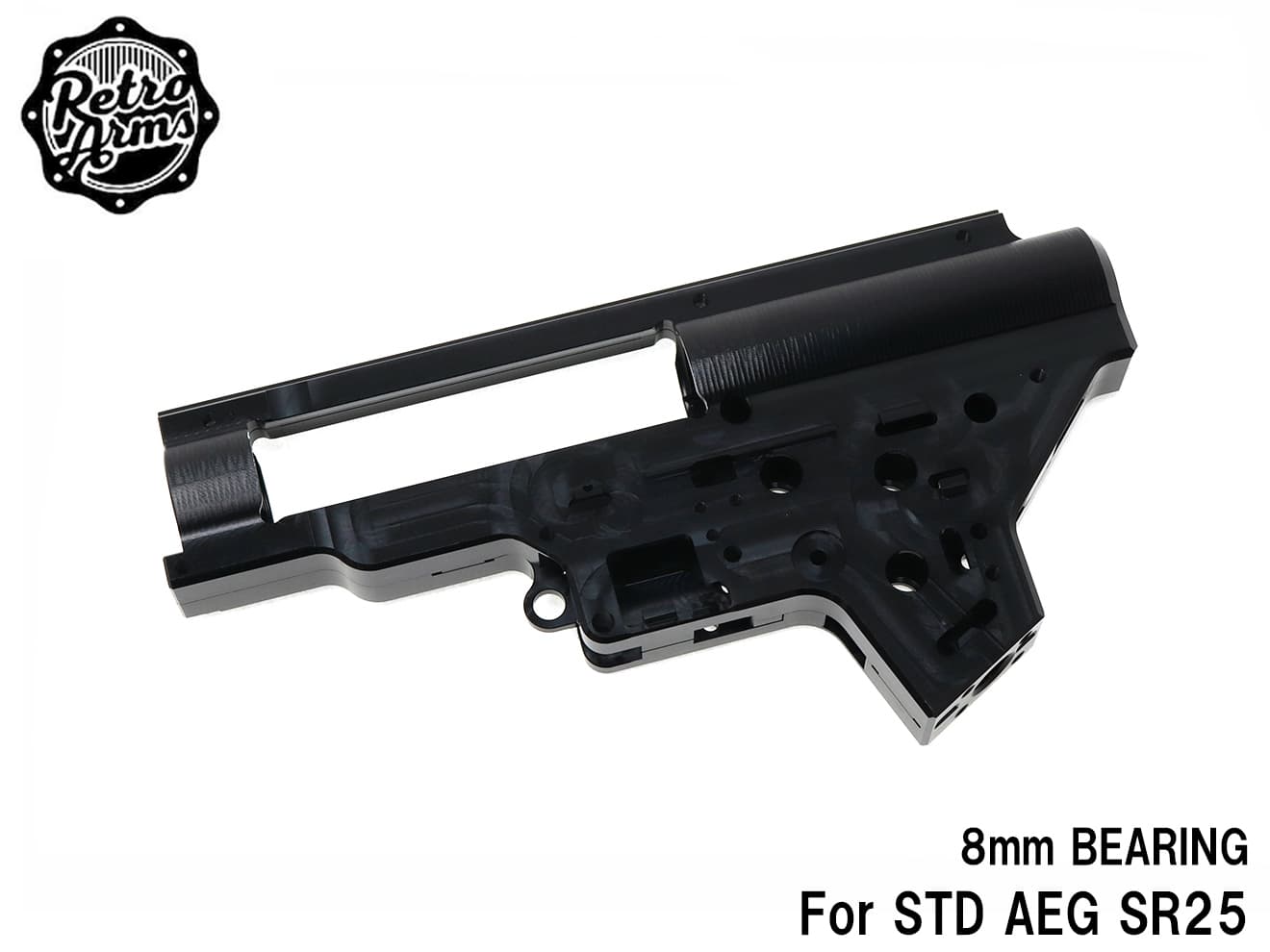 楽天市場 Retro Arms Cnc ギアボックス For Sr25 Qsc 8mmベアリング仕様 電動ガン メカボックス Sr 25 G P ブラックアルマイト ミリタリーベース