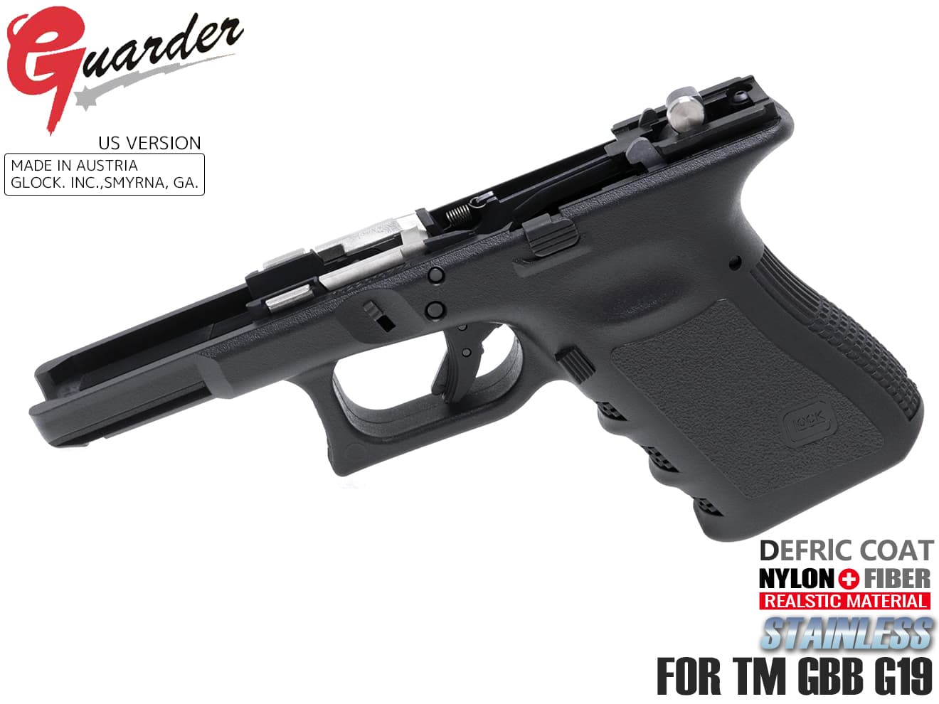 GLK-188(U)BK■GUARDER GLOCK Gen.3 コンプリートフレームセット US Ver for マルイ G19◆TM グロック G19 Gen.3対応 強化ナイロン+ファイバー GLOCK-188(U)BK