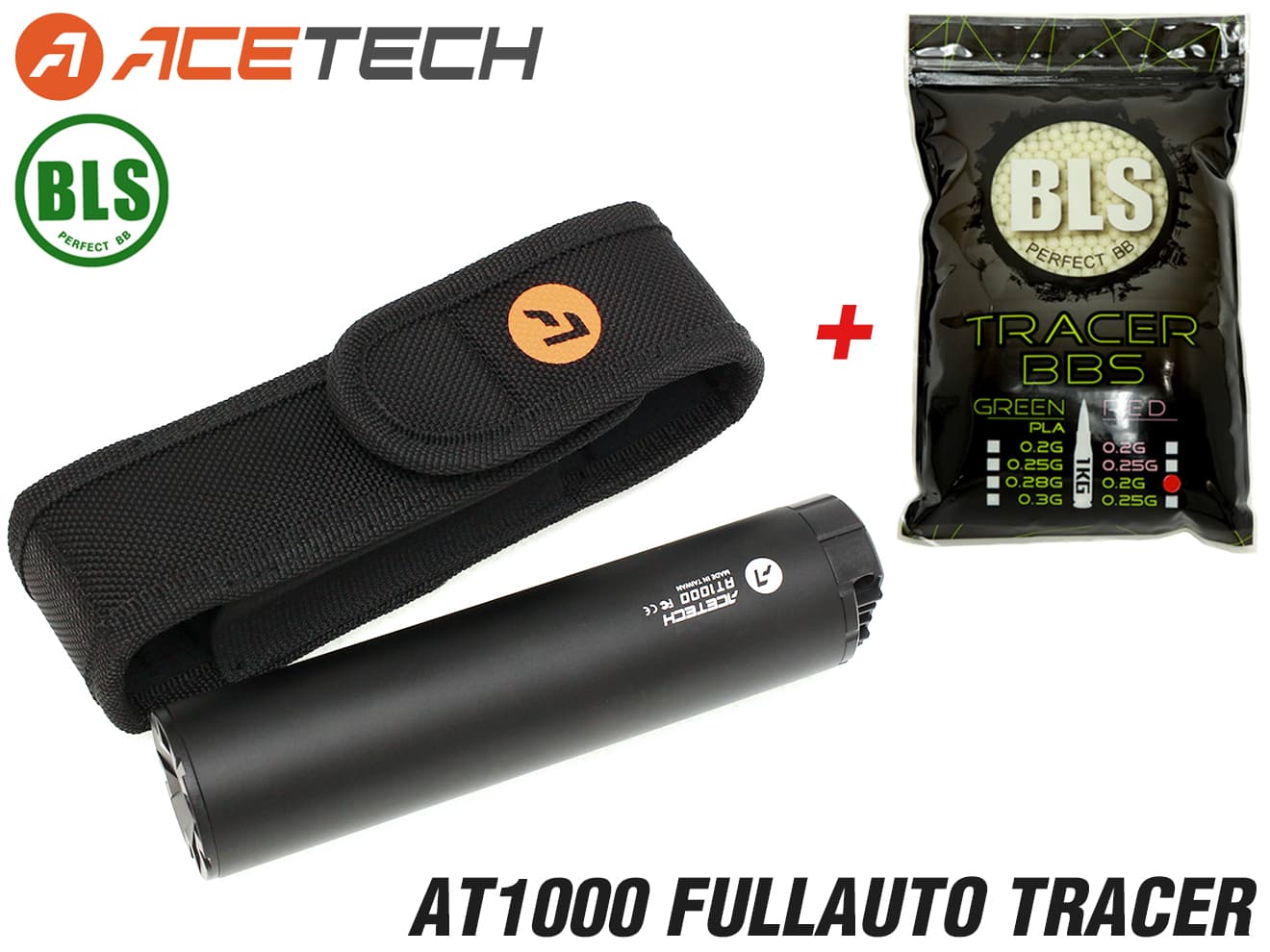 90日保証&日本語取説付 ACETECH AT1000 スーパーシャイン フルオートトレーサー ＋ BLS トレーサーBB弾 0.2g セット ◆正規品 夜間戦闘に