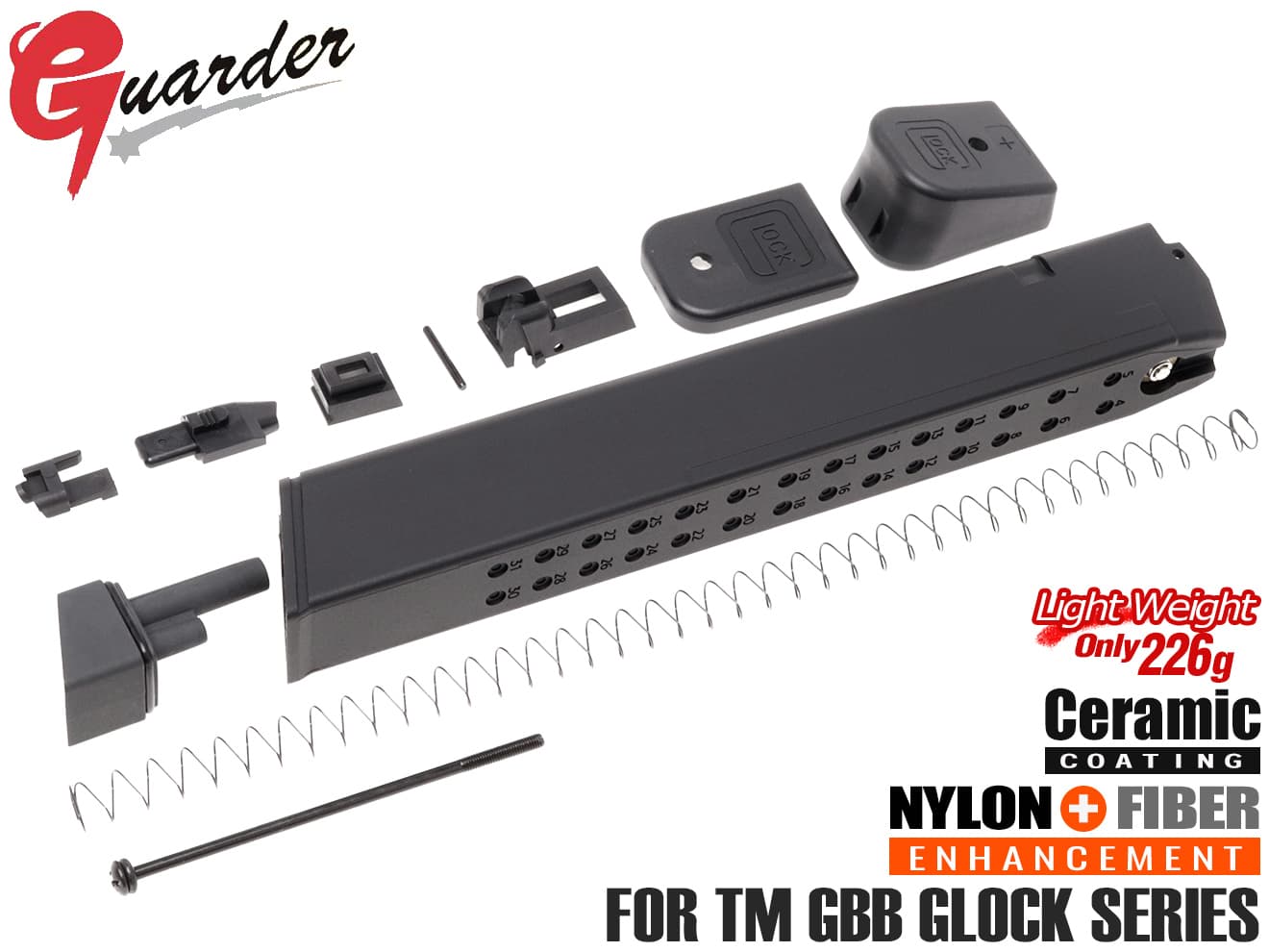 GLK-136(BK)■GUARDER ライトウェイト マガジンキット エクステンデッド 50Rds for マルイ GLCOKシリーズ◆G18ロングマガジンから純正比約60%軽量化 50発 延長