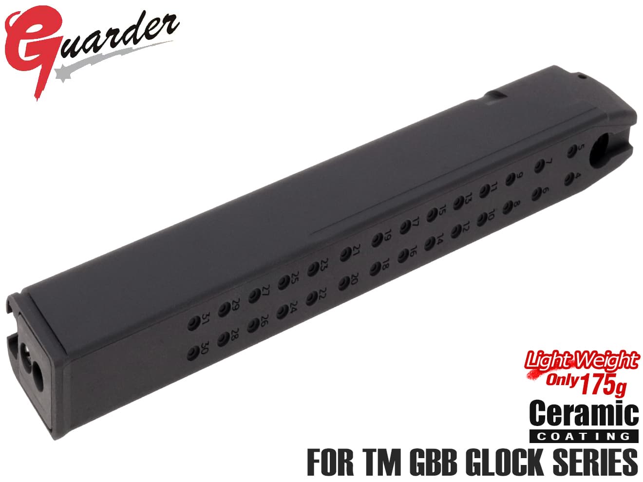 GLK-140(BK)■GUARDER ライトウェイト マガジンケース エクステンデッド 50Rds for マルイ GLCOKシリーズ◆東京 グロック 50発 純正比約60%軽量化 ネジ止め式