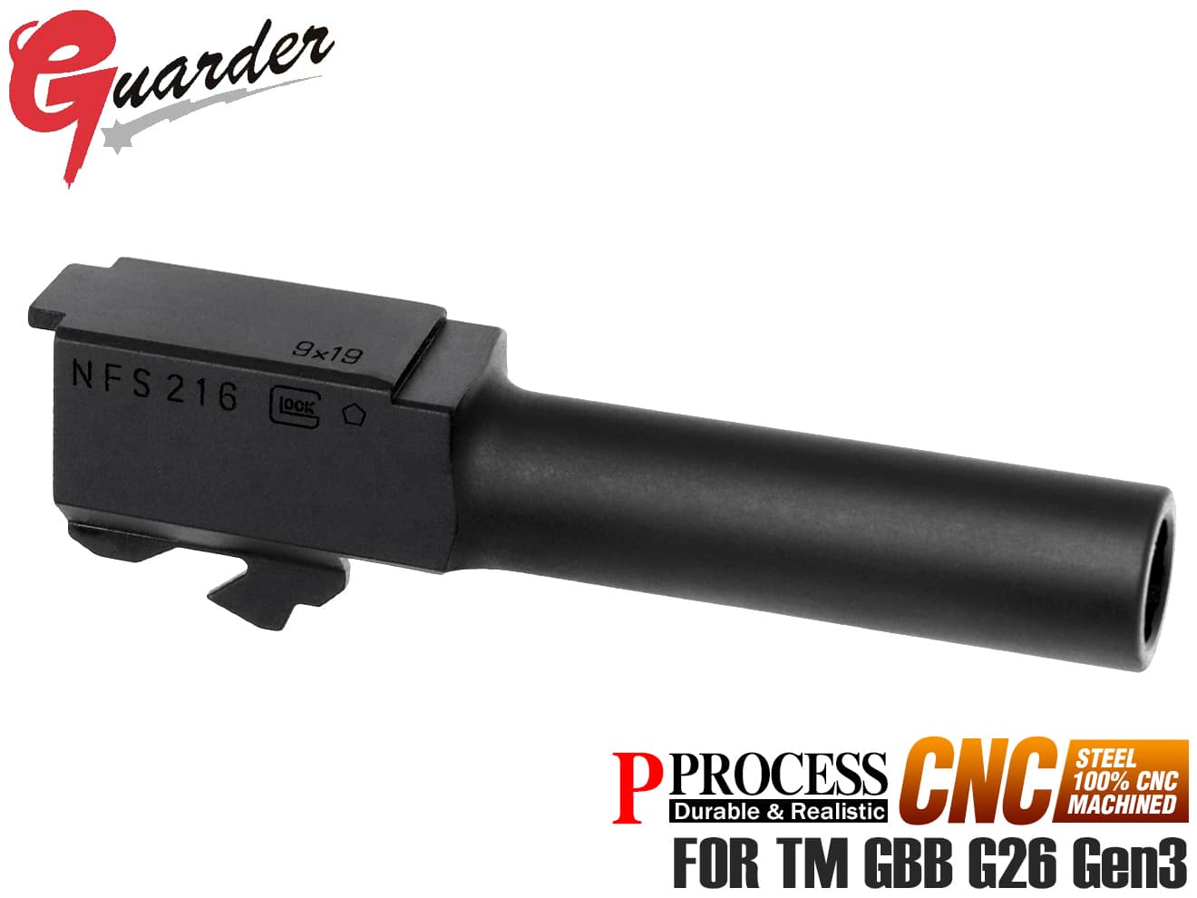 GLK-89(BK)■GUARDER スチールCNC アウターバレル NFS216 for マルイ G26◆グロック ガーダー Gen3 ガスブローバック 高精度 刻印 リアルな質感/強度アップ