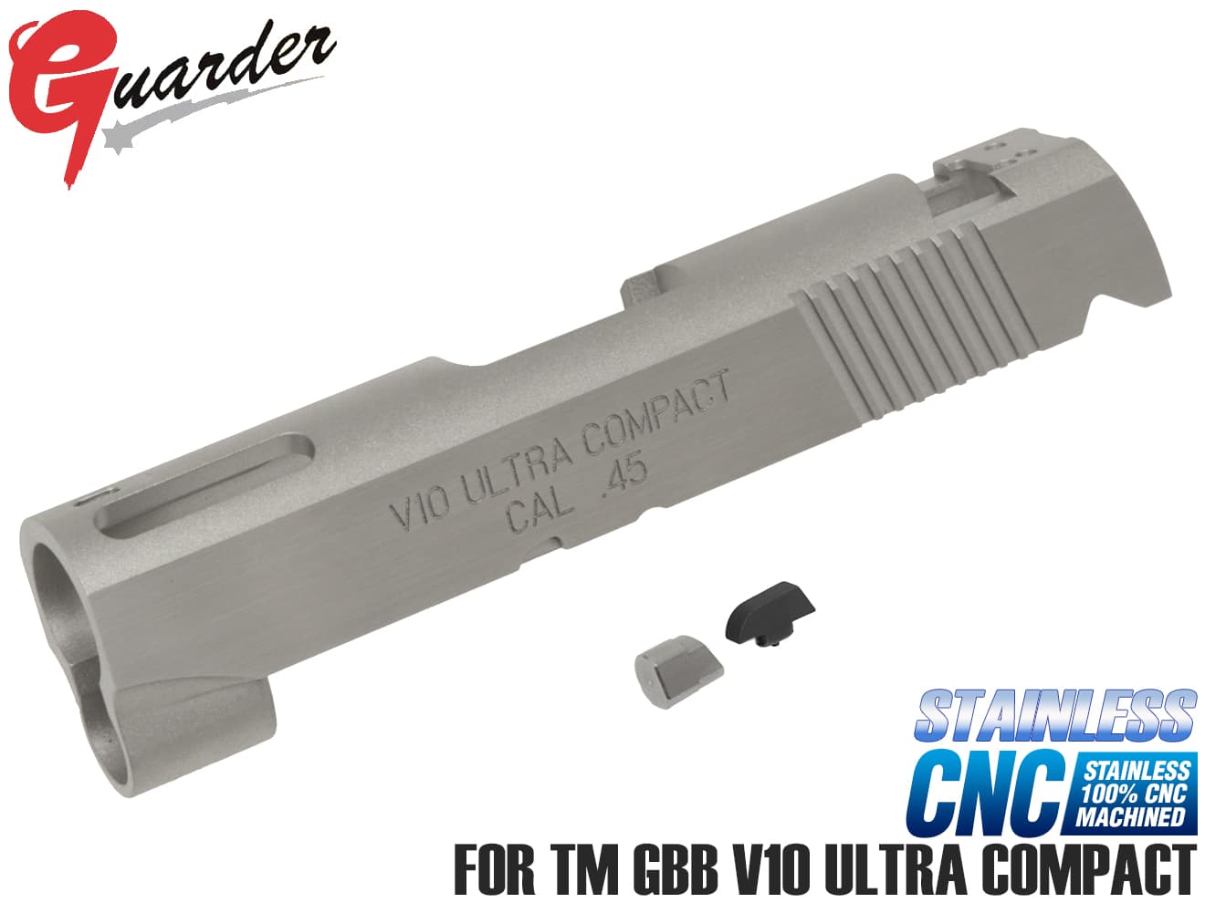 V10-20(SV)■GUARDER ステンレスCNC スライド for マルイ V10◆リアル 質感 重厚感 ステンレス製 金属 カスタム ヘアラインポリッシュ スプリングフィールド