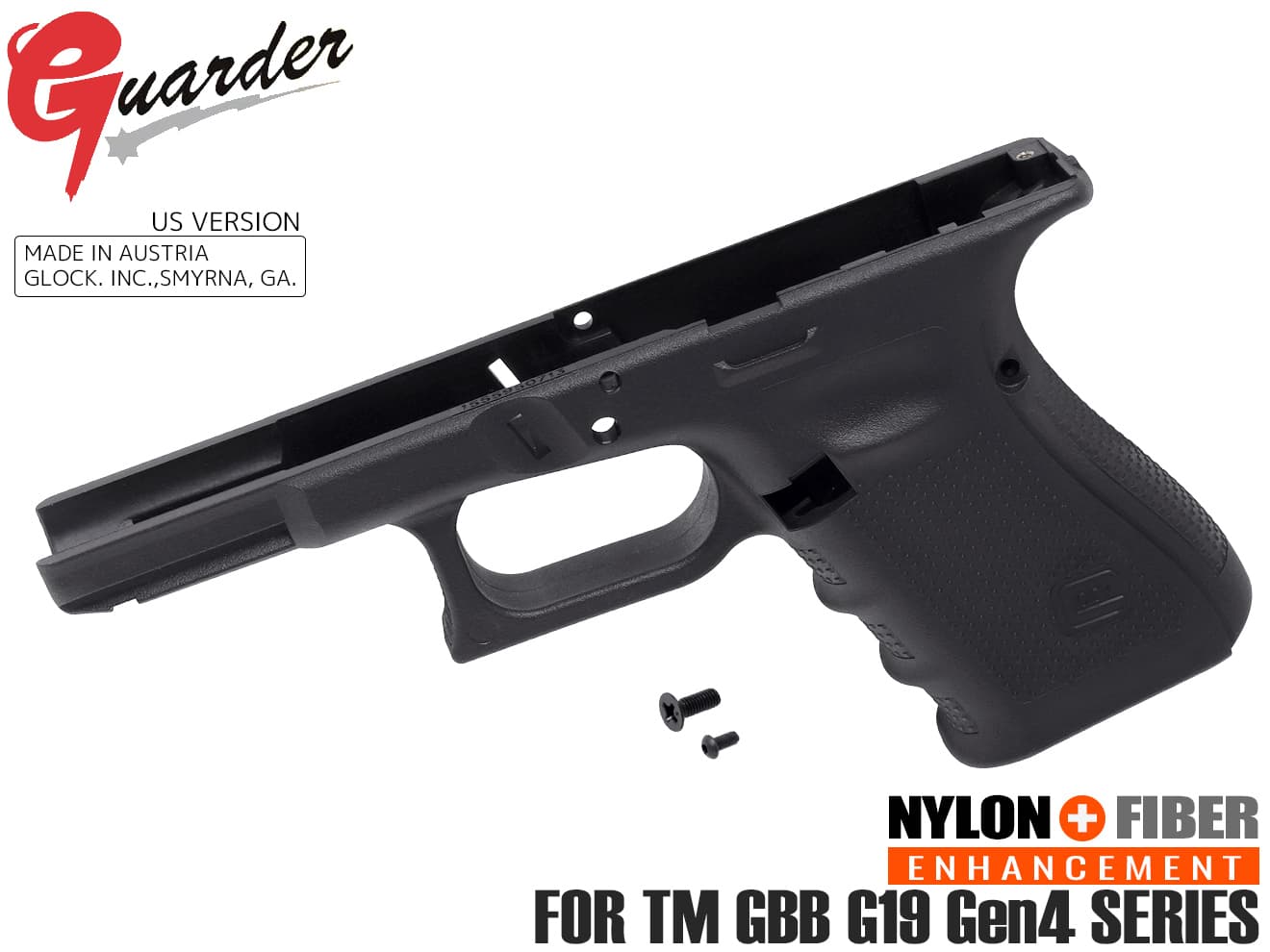 GLK-250(BK)■GUARDER GLOCK Gen.4 オリジナルフレーム US Ver for マルイ G19 Gen4◆リアル ファイバー ポリマー US 刻印 マーキング MADE IN AUSTRIA マット