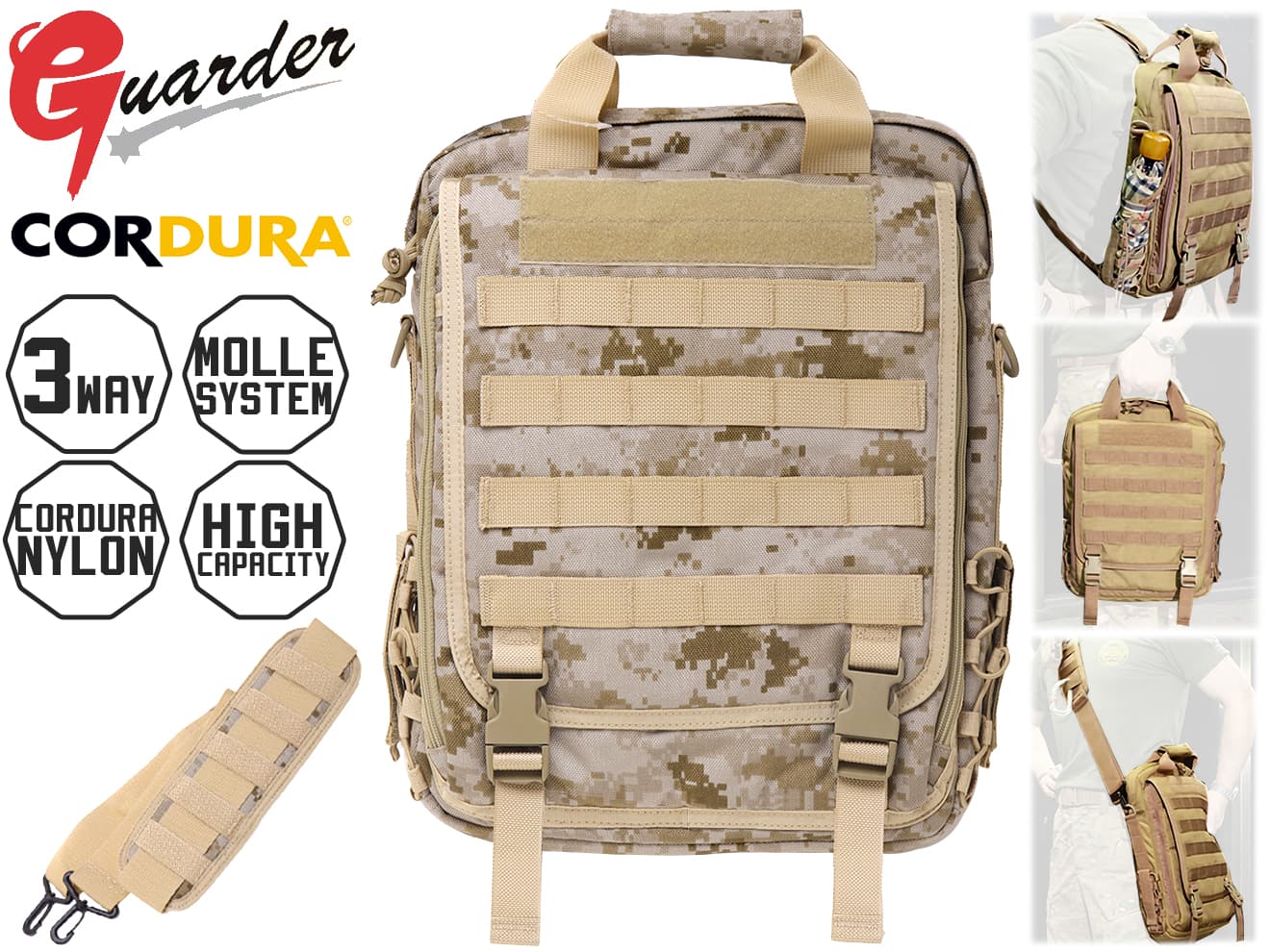 B-16C(DDE)■GUARDER 3WAY MOD タクティカルバッグ◆MOLLE CORDURA 実物生地 薄型 ウレタン PC タブレット アウトドア タクティカル リュック トート カバン 鞄｜ミリタリーベース
