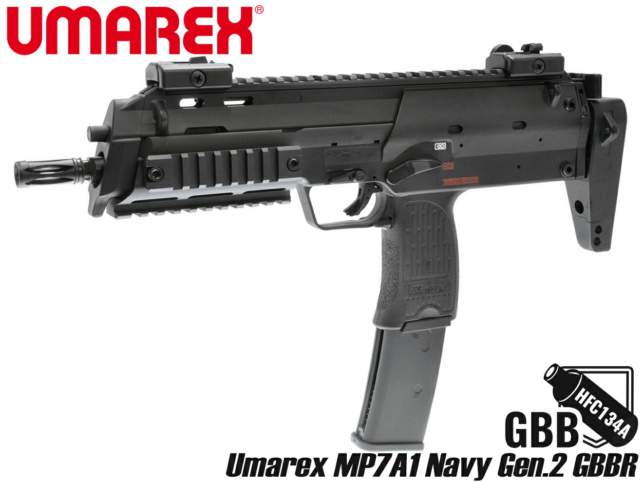 Umarex MP7A1 Navy Gen.2 GBBR (JPver./HK Licensed) ガスガン本体◆正規品 H&K リアル マーキング NAVY仕ハンドガード サイジング アウターバレル 刻印