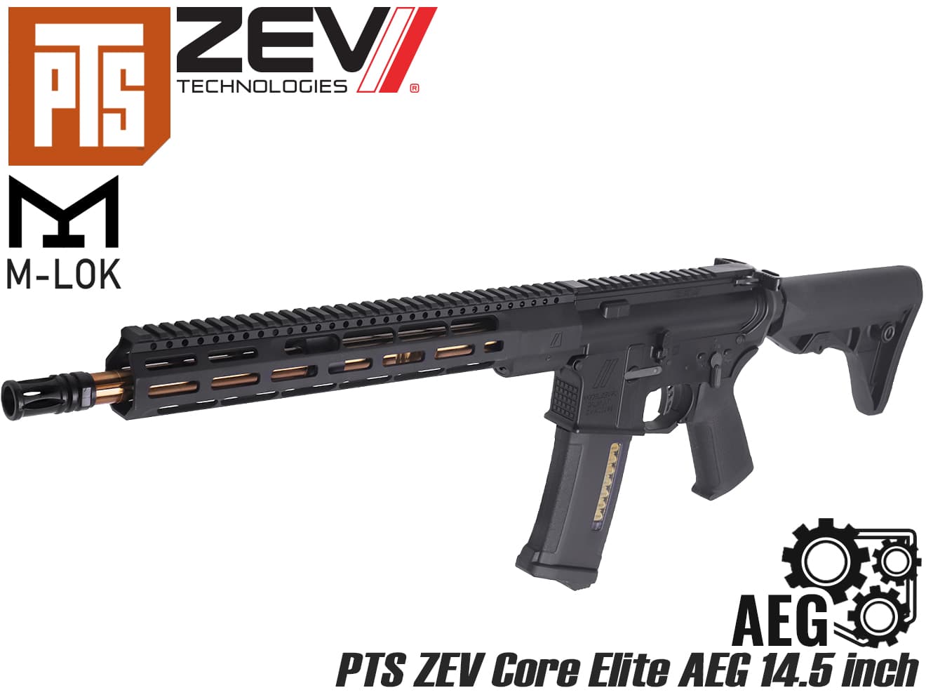 PTS ZEV Core Elite Carbine 14.5インチ w/ EPM 電動ガン本体◆ガン AEG EPS EPG WedgeLock RAS M-LOK ポリマー MOSFET QSC ブロンズ バレル ストック 刻印｜ミリタリーベース 47,940円