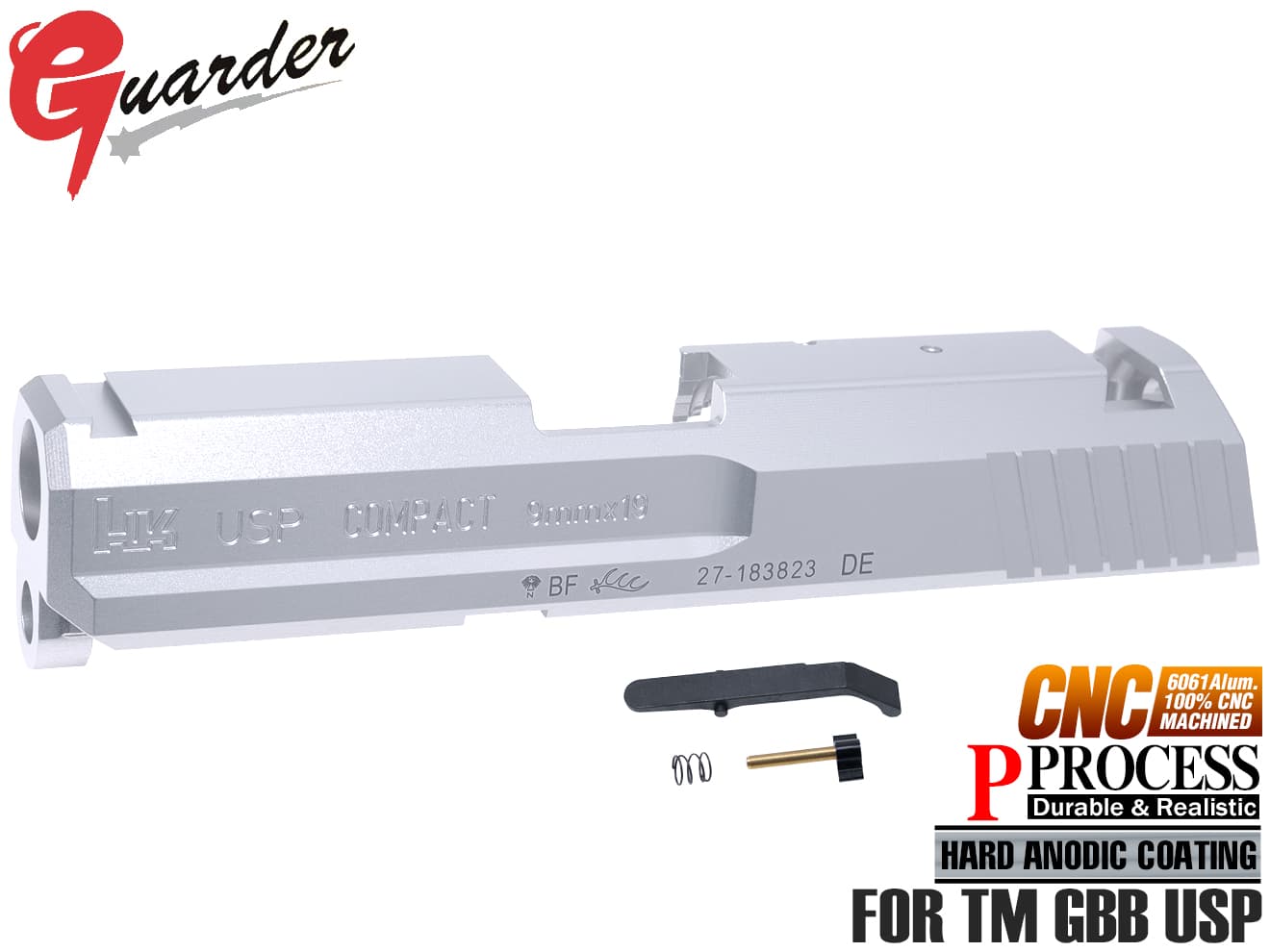 USP-36(SV)■GUARDER USP 9mmマーキング アルミCNC スライド for マルイ GBB USPコンパクト◆MARUI ガスブロ 刻印 リアル カスタム パーツ メタル 強化 CNC加工