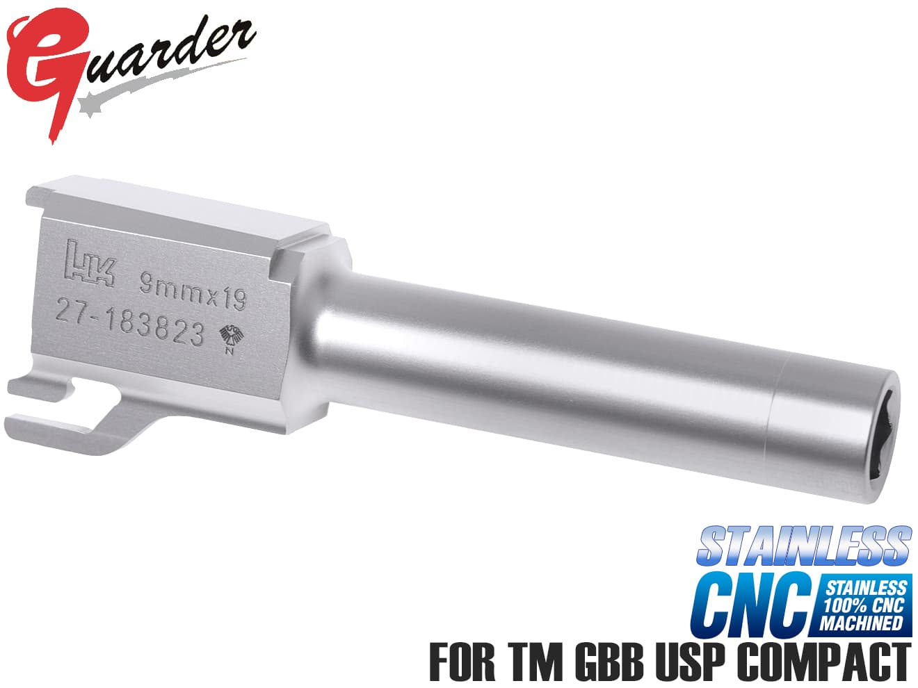 USP-39(SV)■GUARDER USP 9mmマーキング ステンレスCNC アウターバレル for マルイ GBB USPコンパクト◆TM ガスブロ カスタム 強化 リアル 刻印 メタル 金属
