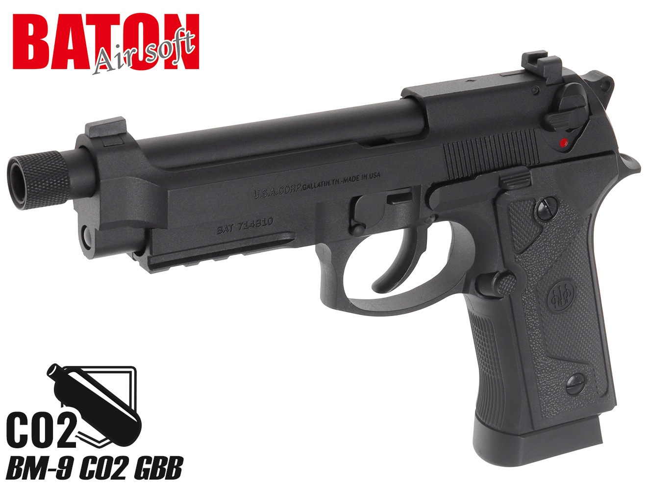 BATON airsoft BM-9 CO2 GBB ガスガン本体 BK◆18才以上対象 ベレッタM9 US M9 JASGCO2ガスガン安全出力基準適合製品 バトンエアソフト エアガン本体｜ミリタリーベース