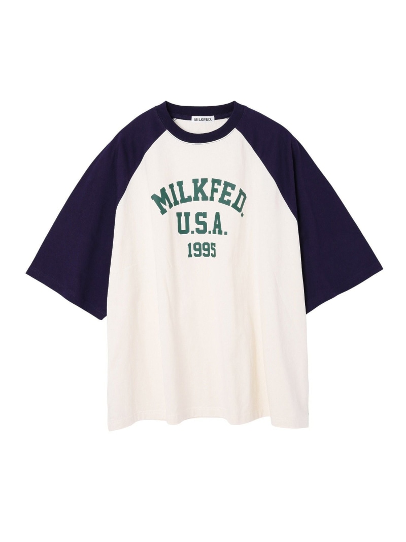 COLLEGE LOGO BIG S/S TOP MILKFED. ミルクフェド トップス カットソー・プルオーバー 薄墨色 白いこと【貨物輸送無料】[ Fashion]