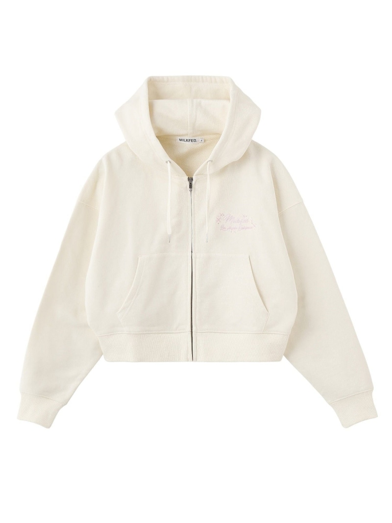 RHINESTONE LOGO SHORT ZIP UP HOODIE MILKFED. ミルクフェド トップス スウェット・トレーナー ホワイト ピンク グレー【送料無料】[ Fashion]