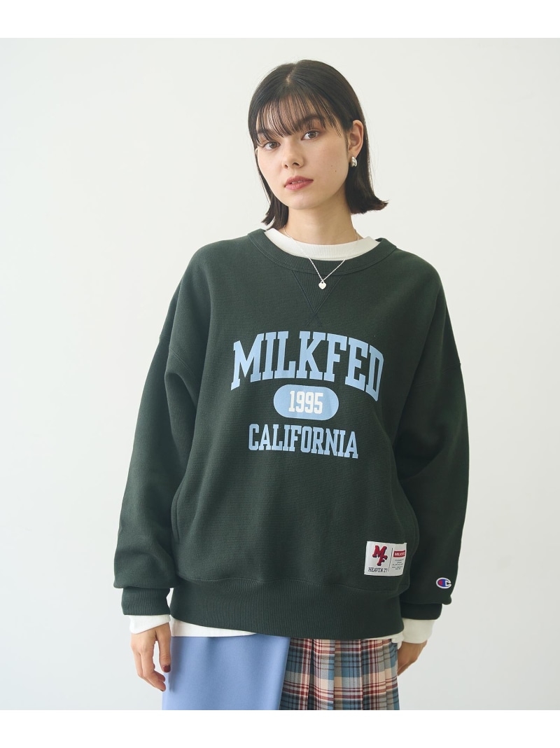 コラボ ミルクフェド MILKFED. チャンピオン スウェットフーディー 103244012008 FW24WINTER MILKFED.×CHAMPION SWEAT HOODIE レディース CHARCOAL 正規取扱店 MILKFED. コラボ ミルクフェド チャンピオン スウェット